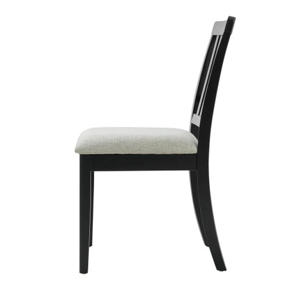 2-Piece Modern Dining Chairs Set of 2, Curved Wood Backrest with Gray Fabric Seat, Rubber Wood and LVL Frame, Black Finish