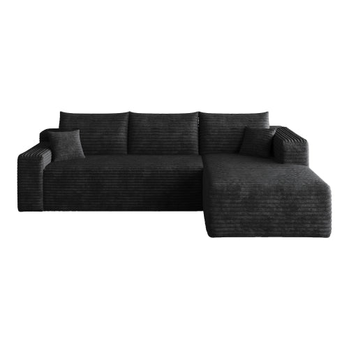 95 inch  Black Plush Corduroy U-Shaped Cloud Modular Corner Sofa, No Assembly