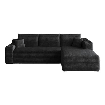 95 inch  Black Plush Corduroy U-Shaped Cloud Modular Corner Sofa, No Assembly