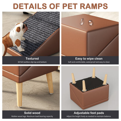Brown 3-in-1 Foldable Pet Ottoman Dog Ramp, Anti-Slip Pet Stairs with Hidden Storage for Dogs & Cats
