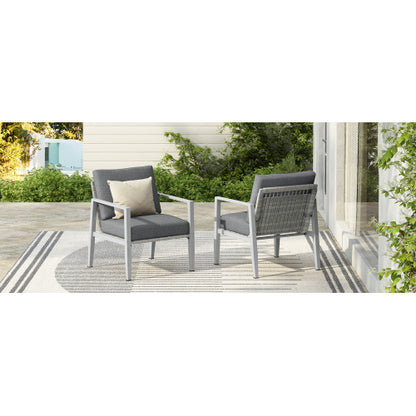 [Set of 2] Silver Aluminum Lounge Chair with Sleek Rope Accents and Comfortable Cushions, Perfect for Modern Outdoor and Indoor Spaces