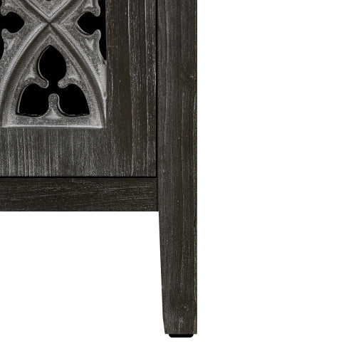 Antique Black Hollow Floral Four-Door Cabinet American Country Style Adjustable Layer Wooden Living Room TV Storage Cabinet
