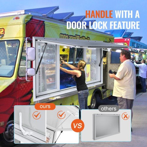 Concession Window 53"x33", Aluminum Alloy Food Truck Service Window with 4 Horizontal Sliding Windows & Awning Door & Drag Hook, Up to 85 Degrees Serving Window for Food Truck Concession Trailer