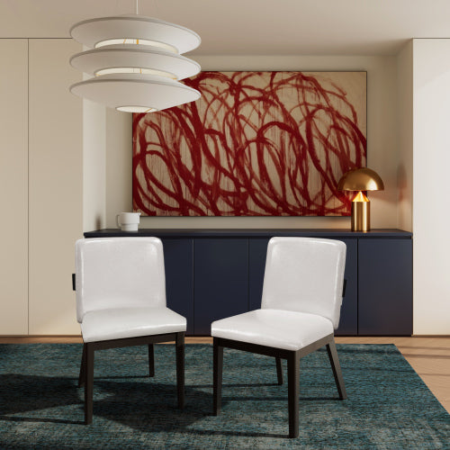 PU Leather Upholstered Rubberwood Dining Chairs, Set of 2, White/Black