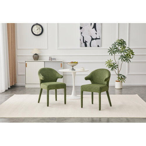 Set of 2 Boucle Fabric Hug Chairs with Armrests, Upholstered Accent Dining Chairs, Green