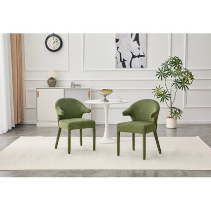 Set of 2 Boucle Fabric Hug Chairs with Armrests, Upholstered Accent Dining Chairs, Green