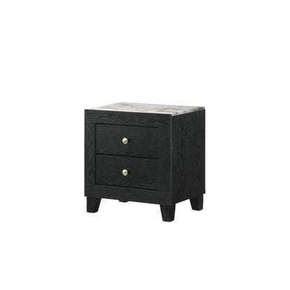 White Faux Marble Top 2-Drawer Nightstand with Black Frame
