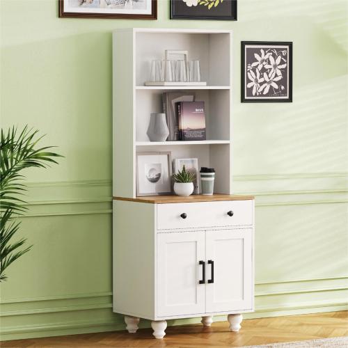 Farmhouse Pantry Cabinet with Drawer & Adjustable Shelves White