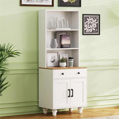 Farmhouse Pantry Cabinet with Drawer & Adjustable Shelves White