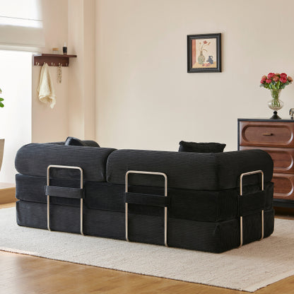 78.8 inch  Black Boneless Corduroy Convertible Compressed Floor Sofa Bed