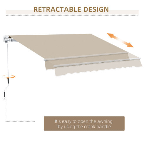 Outsunny 13' x 8' Retractable Awning, Patio Awnings, Sunshade Shelter w/ Manual Crank Handle, UV & Water-Resistant Fabric and Aluminum Frame for Deck, Balcony, Yard, Beige