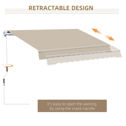 Outsunny 13' x 8' Retractable Awning, Patio Awnings, Sunshade Shelter w/ Manual Crank Handle, UV & Water-Resistant Fabric and Aluminum Frame for Deck, Balcony, Yard, Beige