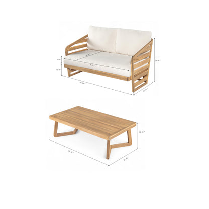 Royal Acacia Wood Loveseat and Coffee Table Set, Beige