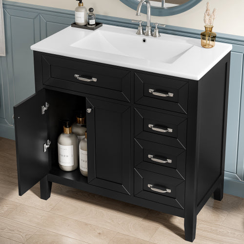 36" Bathroom Vanity with Sink Combo, Black Bathroom Cabinet with Drawers, Solid Frame and MDF Board (Old Sku:JL000007AAB)