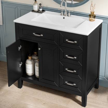 36" Bathroom Vanity with Sink Combo, Black Bathroom Cabinet with Drawers, Solid Frame and MDF Board (Old Sku:JL000007AAB)