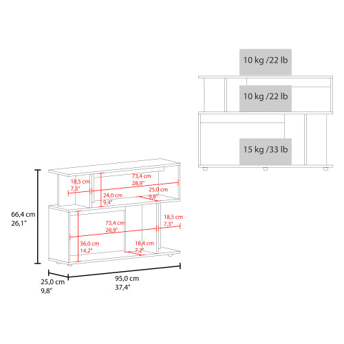 Asymmetrical Sofa Side Table with Open Storage & Top Shelf