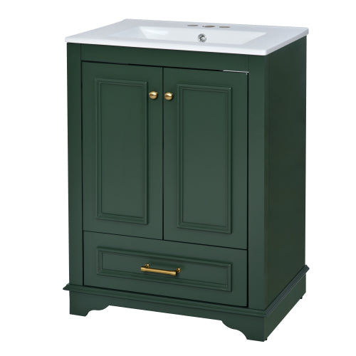 24'' Bathroom Vanity with Ceramic Sink Combo, Modern Freestanding Storage Cabinet with Silver Handles, Soft Closing Doors