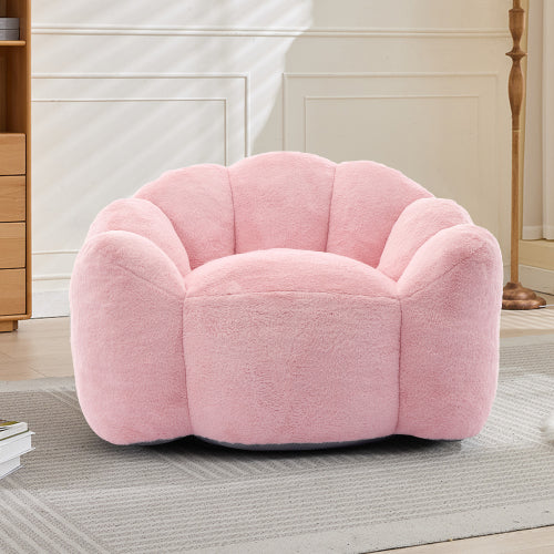 Pink Lotus-Shape Compression Bean Bag Sofa with Pull Ring, No Assembly