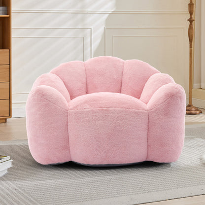 Pink Lotus-Shape Compression Bean Bag Sofa with Pull Ring, No Assembly