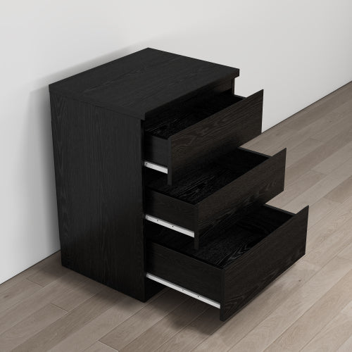 19.7 Inch Black Handle-Free Nightstand, 3 Drawers Thickened Top Plate Modern Side Table