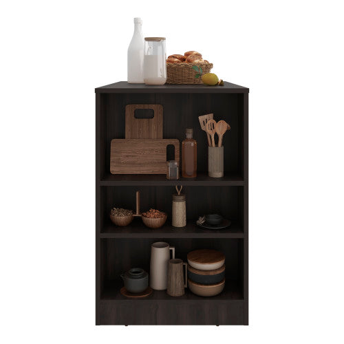 Kitchen Island, Kitchen Bar Table with 3-Side Shelves, Dark Walnut