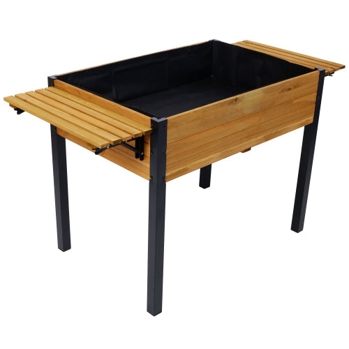 Raised Garden Bed, Metal Leg Wood Planter Boxes with Folding Storage Shelf