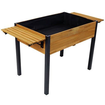 Raised Garden Bed, Metal Leg Wood Planter Boxes with Folding Storage Shelf