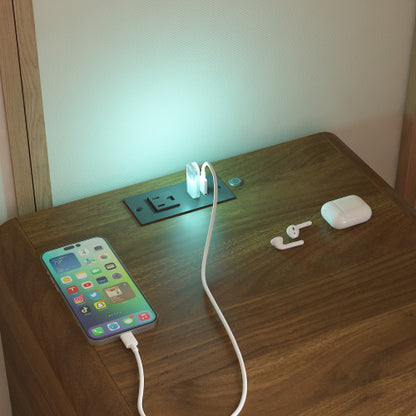 Wood Smart Nightstand, Voice Control Night Light, Touch LED Strip & Charging Station