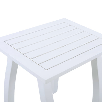 Acacia wood Accent Side Table in White PU, Weather-Resistant Rectangular End Table for Patio, Garden, Lawn, and Living Room(White PU)