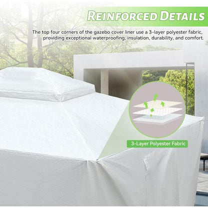 12'x20' Gazebo Cover for Hardtop Gazebos, Outdoor Universal Winter Gazebo Cover with Sidewalls and Mesh Windows, All Season Waterproof Enclosed Gazebo Cover, White