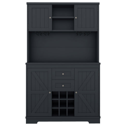 Coffee Bar Cabinet Kitchen Cabinet with Storage, Farmhouse Wine Cabinet with Drawers shelves and cabinets, Buffet Cabinet Wine & Glass Racks for Dining Room, Kitchen, Dark Blue