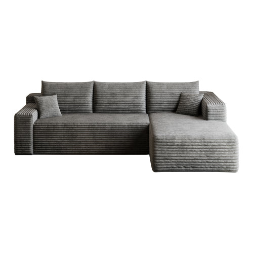 95-Inch Dark-Grey Plush Corduroy U-Shaped Cloud Modular Sectional Deep-Seat Corner Sofa No-Assembly for Living-Room