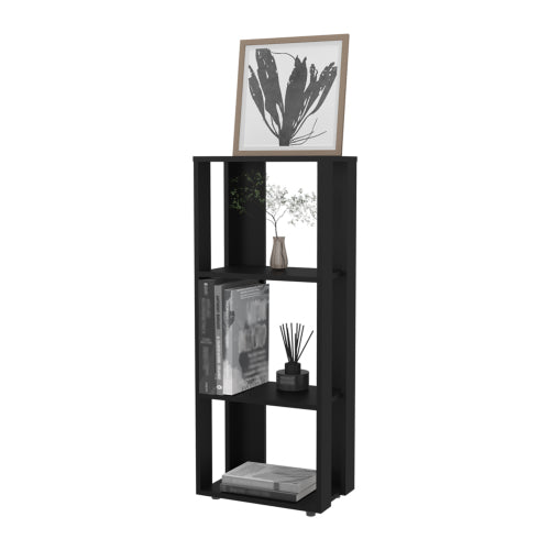 Black Melamine 3-Tier Minimalist Open Storage Bookcase