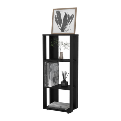 Black Melamine 3-Tier Minimalist Open Storage Bookcase