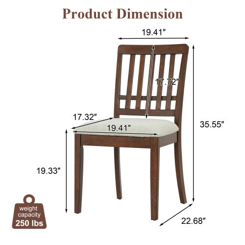 Set of 2 Light Brown Rubberwood LVL Fabric Dining Chairs, Curved Wood Backrest 250lbs Weight Capacity