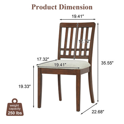 Set of 2 Light Brown Rubberwood LVL Fabric Dining Chairs, Curved Wood Backrest 250lbs Weight Capacity