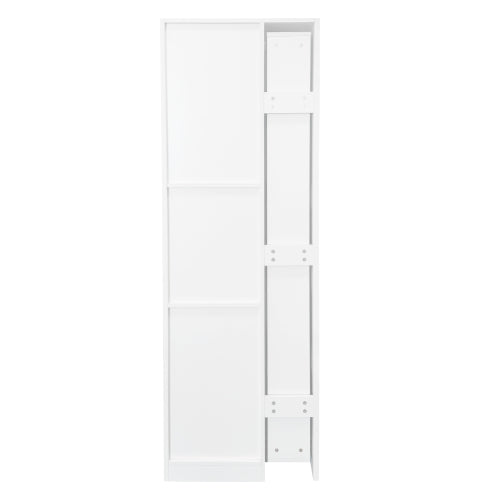 Kitchen Pantry Cabinet with Multi-Functional Pull-Out Multi-Tier Storage Shelf and Glass Doors