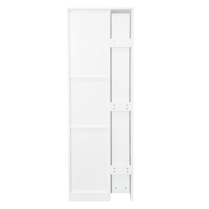 Kitchen Pantry Cabinet with Multi-Functional Pull-Out Multi-Tier Storage Shelf and Glass Doors