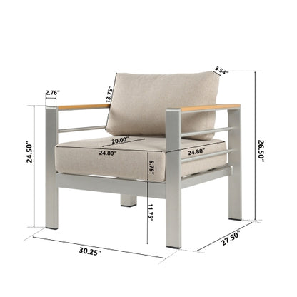 Cora Outdoor Aluminum Club Chair, Silver Finished Frame with Beige Cushion, 1PC