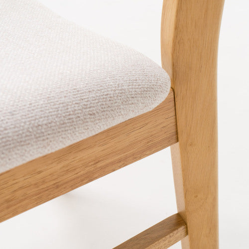 Set of 2 Minimalist Light Beige Fabric Dining Chairs, Natural Oak Finish Solid Rubberwood Legs