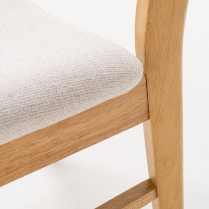 Set of 2 Minimalist Light Beige Fabric Dining Chairs, Natural Oak Finish Solid Rubberwood Legs