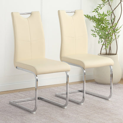 Set of 2 Light Yellow PU Dining Chairs with Metal Legs, Modern Upholstered Accent Chairs