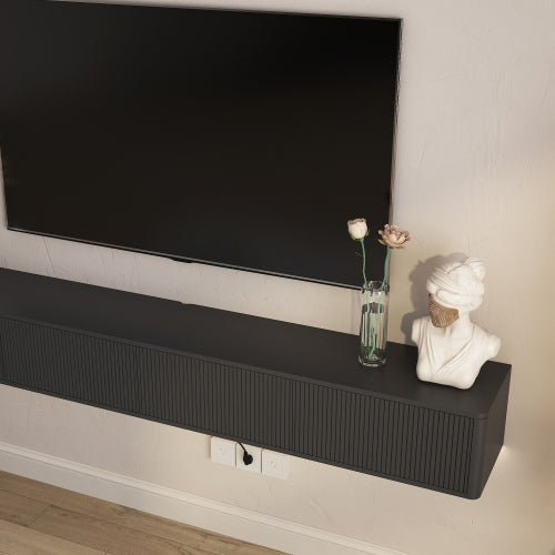 Wall Mount Floating High Gloss TV Cabinet with 16 Color LED Lights & Power Outlet for Living Room