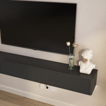 Wall Mount Floating High Gloss TV Cabinet with 16 Color LED Lights & Power Outlet for Living Room