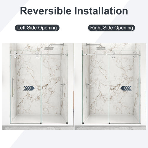 56"-60"W x 72"H Frameless Single Sliding Shower Door – 5/16" (8mm) Clear Tempered Glass, Bypass Design with Chrome Finish