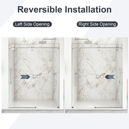 56"-60"W x 72"H Frameless Single Sliding Shower Door – 5/16" (8mm) Clear Tempered Glass, Bypass Design with Chrome Finish