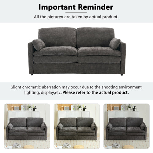 68.1-Inch Grey Cloud-Style Loveseat Sofa Double-Layer Cushion Chenille Couch with Detachable Lumbar Pillow