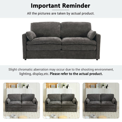 68.1-Inch Grey Cloud-Style Loveseat Sofa Double-Layer Cushion Chenille Couch with Detachable Lumbar Pillow