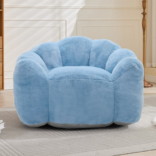 Blue Lotus-Shape Compression Bean Bag Sofa with Pull Ring, No Assembly