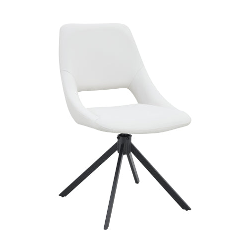 White PU Swivel Dining Chairs Set of 2, High Back Metal Dining Chairs with Gold Mesh Texture